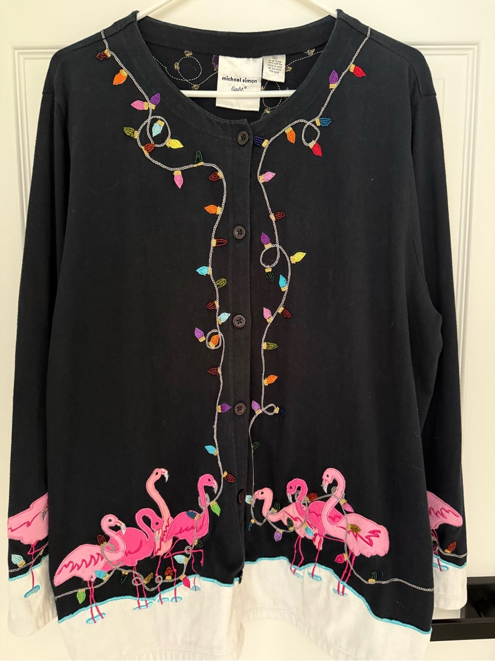Vintage Michael Simon "Light" Flamingo & Christmas Lights Sweater - Size 1X